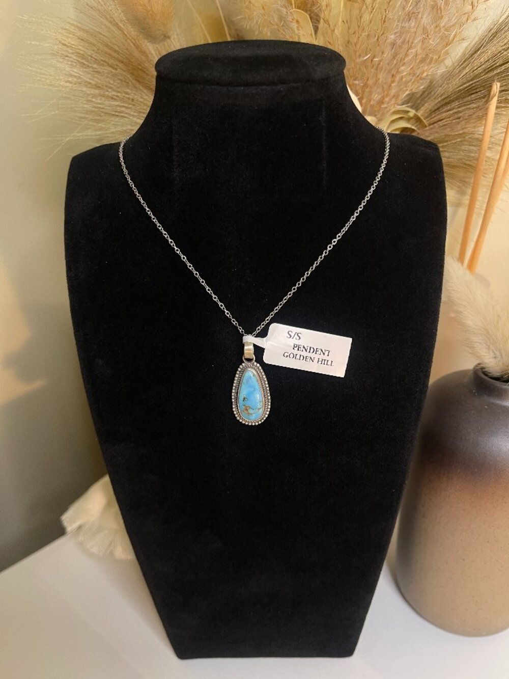 Golden Hill Turquoise 925 Sterling Silver Southwestern Pendant Necklace